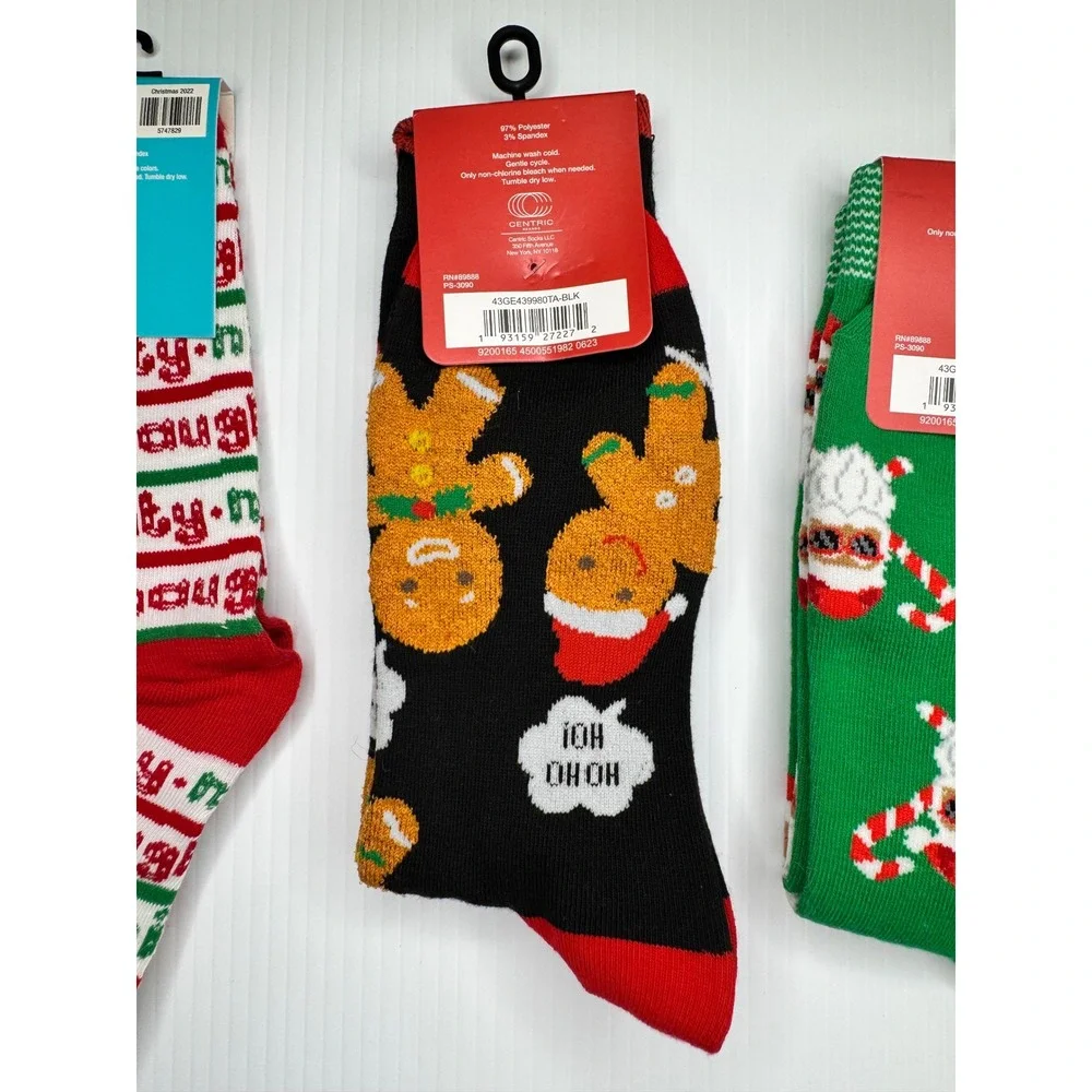 Christmas Socks 3 Pack Naughty Nice Gingerbread Santa Novelty Crew Socks Unisex